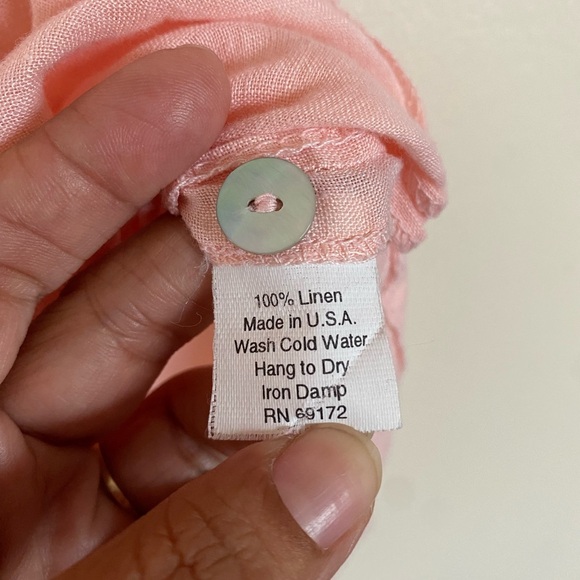 Vintage Peach Pink Linen Button-Up Women's Top - Picture 4 of 10